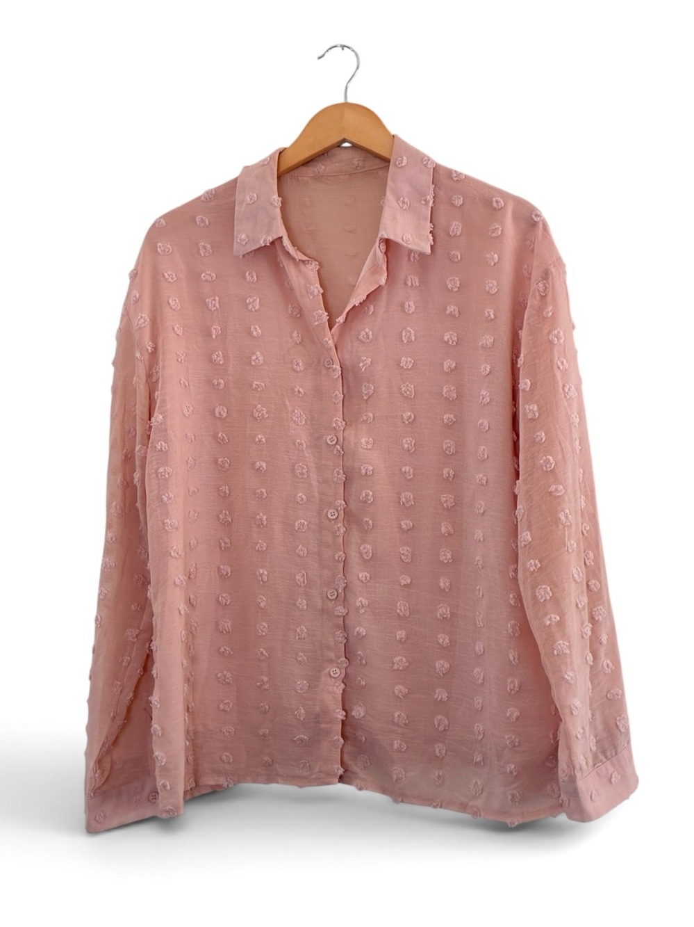 Unbranded pink-peach lightweight textured long sleeve button down shirt blouse